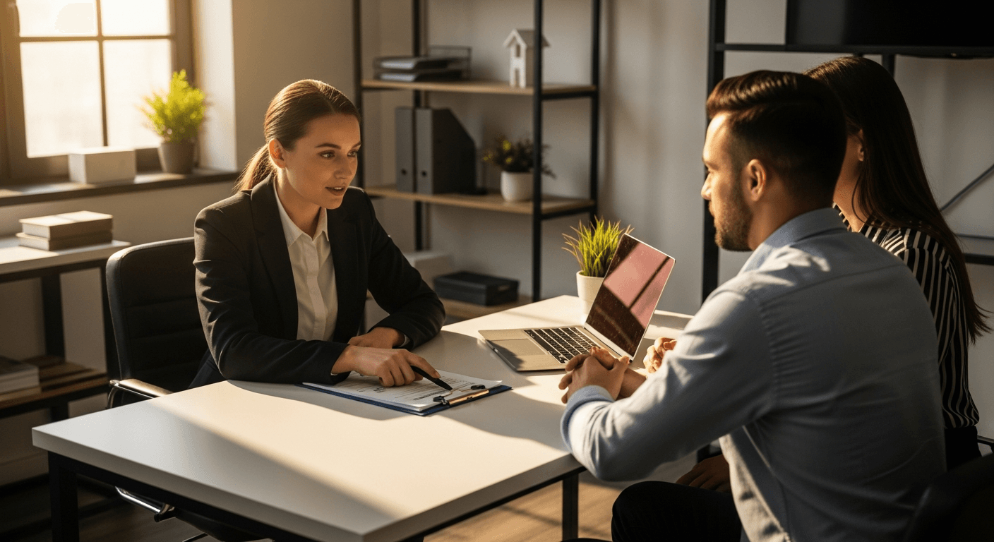 Mortgage advisor in face-to-face consultation with clients