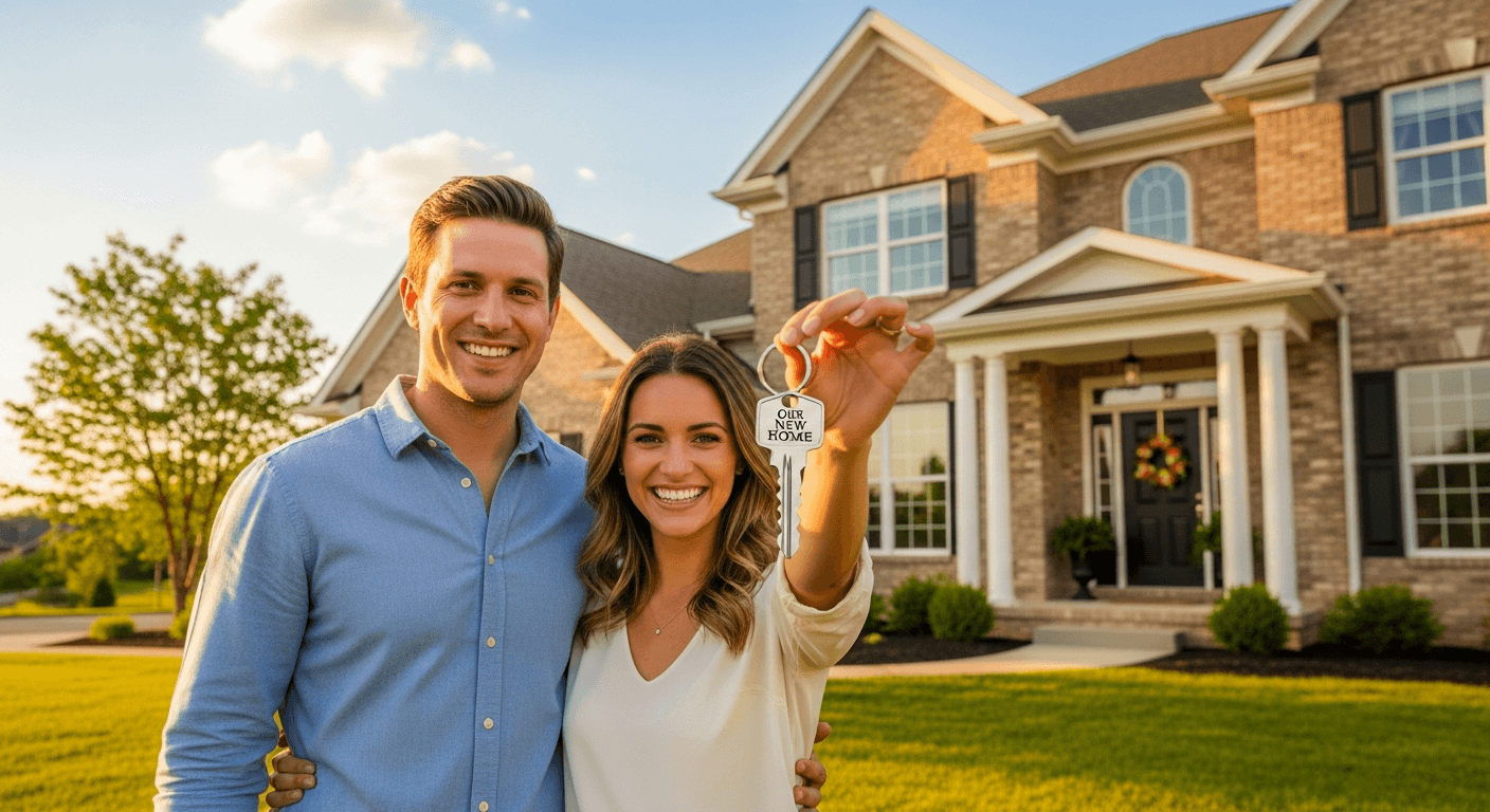 Happy couple celebrating their new home after a successful mortgage closing